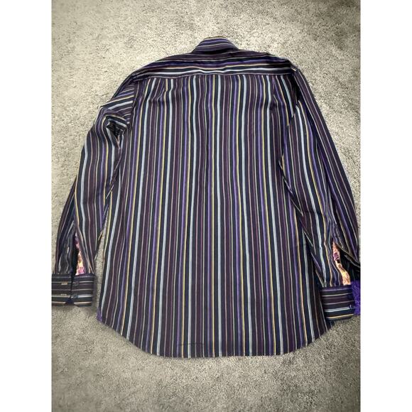 Luchiano Visconti Men's Long Sleeve Medium Striped Flip Cuff Button Up Shirt - Picture 2 of 8